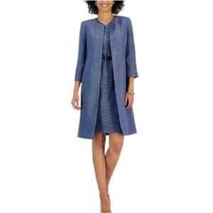 Kasper Piping-Trim Tweed Topper Jacket - California Sky/Black Sz 8 Petite NWT